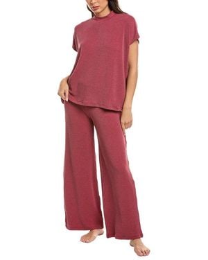 Marion 2Pc Raised Rib T-Shirt & Pant Set - Red