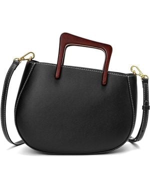 Tiffany & Fred Paris Leather Top Wooden Handle Satchel - Black