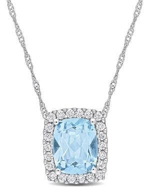 Rina Limor 14k 2.49 Ct. Tw. Diamond & Topaz Rectangle Halo Pendant - Blue