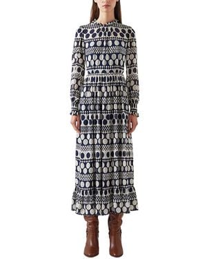 LK Bennett Susie Polka Dot Long Sleeve Midi Dress - Black