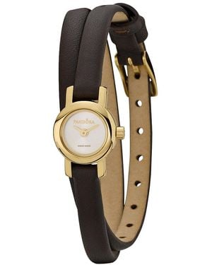 PANDORA Petite Circle Leather Wrap Watch - Metallic