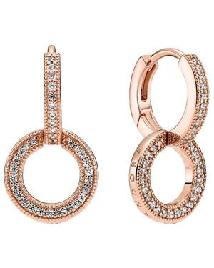 PANDORA Signature 14K Rose Plated Cz Hoop Earrings - Multicolour