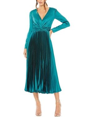 Mac Duggal Pleated Deep-V A-Line Dress - Blue