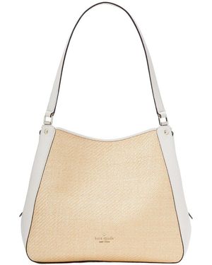 Kate Spade Leila Straw Medium Triple Compartment Raffia Shoulder Bag - Natural