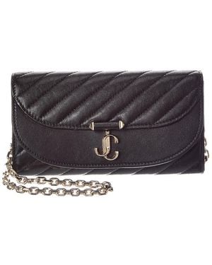 Jimmy Choo Avn Curve Leather Wallet On Chain - Black
