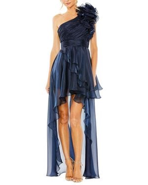 Mac Duggal Organza One Shoulder Ruffle High Low Gown - Blue