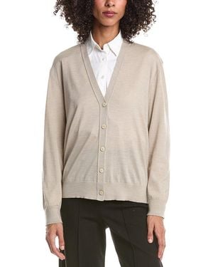 Theory V-Neck Wool Cardigan - Natural