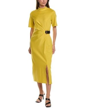 Gracia High Neck Belt Buckle Detail Dress - Yellow