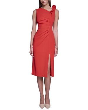 Halston Rose Detail Bodycon Midi Dress - Red