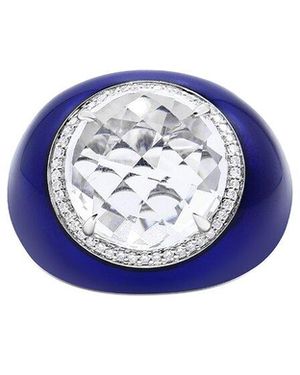 Haus of Brilliance Colourful Gemstones 18K 8.85 Ct. Tw. Diamond & Quartz Halo Ring - Blue