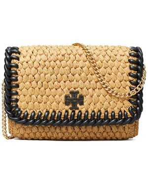 Tory Burch Emerson Raffia Leather Chain Wallet - Metallic