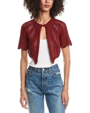 forte_forte Short Sleeve Knit Capelet Top - Red