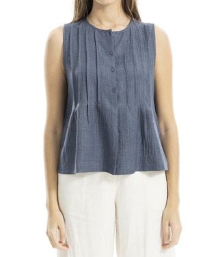 Max Studio Pleated Button-Front Blouse - Blue