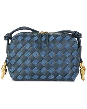Tiffany & Fred Paris Woven Leather & Denim Mini Crossbody - Blue