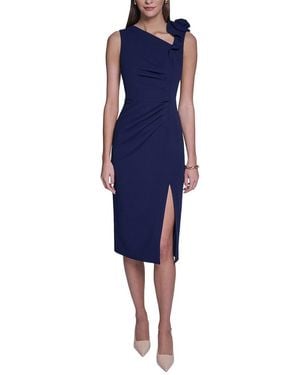 Halston Rose Detail Bodycon Midi Dress - Blue