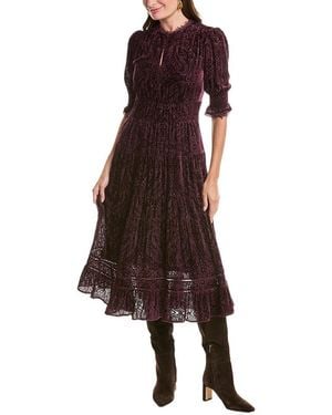 Johnny Was Daphne Silk-Blend Tea-Length Dress - Brown