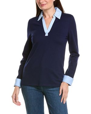 Jones New York Twofer Top Serenity Knit Pullover - Blue