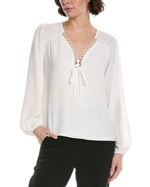 Cece V-Neck Pintuck Blouse - White