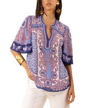 Hale Bob Novah Short Sleeve Jersey Silk Top - Purple