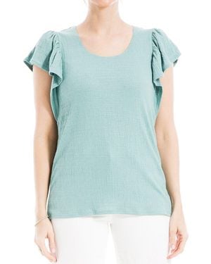 Max Studio Flutter Sleeve Crinkle Jersey Top - Blue