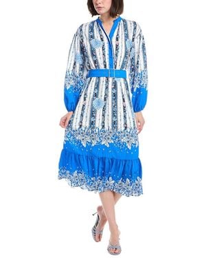 Tahari Split Neck Half Placket Midi Shirtdress - Blue