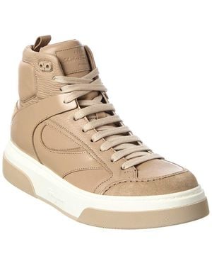 Ferragamo Cassio Leather High-Top Trainer - Natural