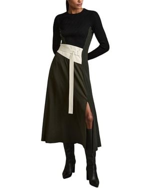 Reiss Emilina Knit Woven Midi Dress - Black