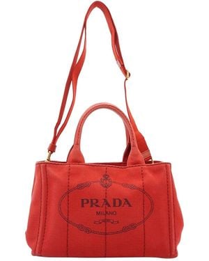 Prada Cotton Canapa Tote (Authentic Pre-Loved) - Red