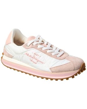 Ferragamo Iggy Nylon & Suede Trainer - White