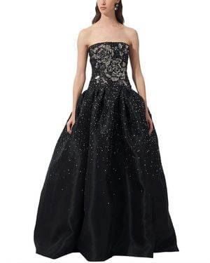 Carolina Herrera Rose Embellished Strapless Drop-Waist Silk Gown - Black