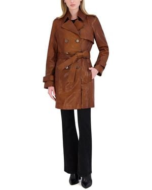 Tahari Natalie Medium Leather Trench Coat - Brown