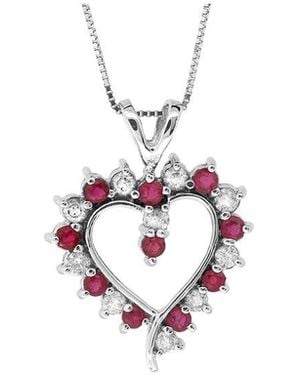 LEVARON 14K 0.88 Ct. Tw. Diamond & Ruby Heart Pendant - White