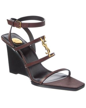 Saint Laurent Cassandra 90 Leather Wedge Sandal - Metallic
