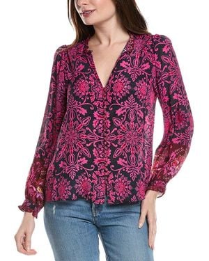 Johnny Was Steffie Silk-Blend Blouse - Red