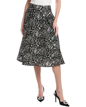 Gracia Floral Print Burnout Wide Skirt - Black