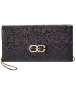 Ferragamo Gancini Leather Wallet On Chain - Gray