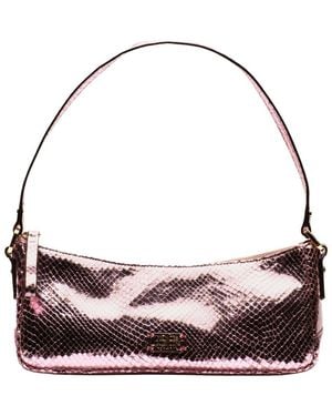 Frances Valentine Mia Metallic Snake-Embossed Leather Shoulder Bag - Purple
