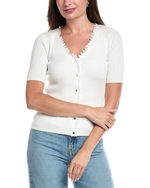 Tahari V-Neck Cardigan - White