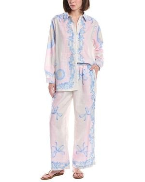 Beulah London 2Pc Multi-Print Shirt & Pant Set - White