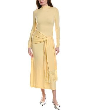 Lela Rose Wool-Blend Wrap Dress - Yellow
