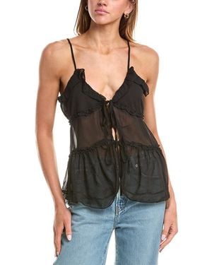 7021 Tie Front Ruffle Top - Black