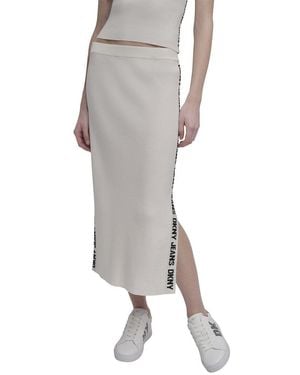 DKNY Side Logo Rib Midi Skirt - Gray
