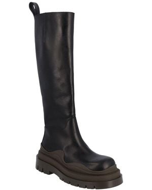 Bottega Veneta Calfskin Leather Tire Knee-High Boot (Authentic Pre- Loved) - Black