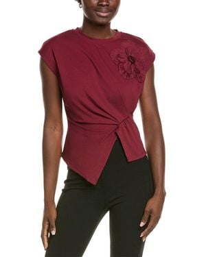 Gracia Draped Cinched Side T-Shirt - Red