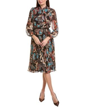 Tahari Long Sleeve Midi Dress - Brown