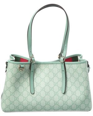 Gucci Gg Emblem Small Coated Fabric & Leather Tote - Green