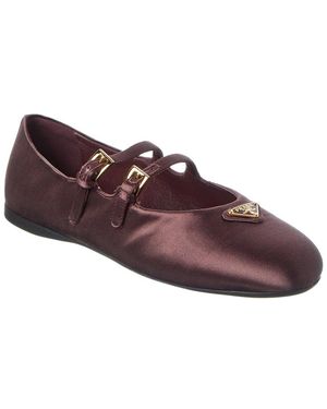 Prada Logo Satin Ballerina Flat - Red