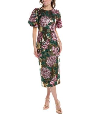 Marchesa Sequined Midi Dress - Yellow