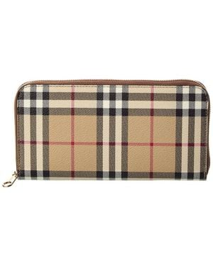 Burberry Check E-Canvas Zip Around Wallet - Brown
