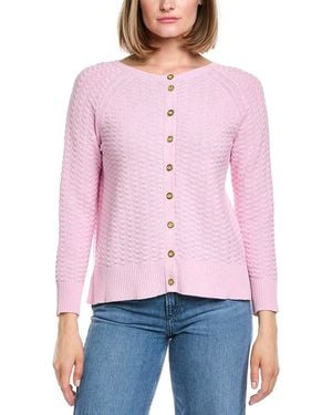 Hannah Rose Button Arrow Stitch Reversible Cashmere-Blend Cardigan - Red